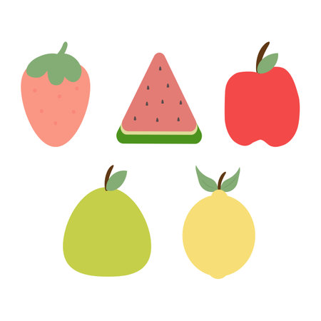 Cute fruits, apple watermelon strawberry lemon and pear illustration vector white backgroundのイラスト素材