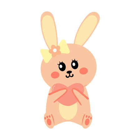 Cute hand drawing cartoon bunny holding pink heart. cute animal drawing for sticker and iconのイラスト素材