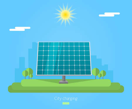 Banner for sun panel. Solar energy for city chargingのイラスト素材