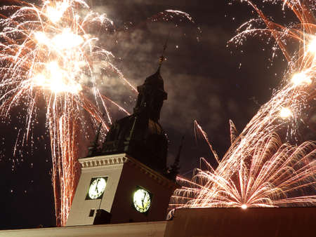 the fireworks over historical towerのeditorial素材