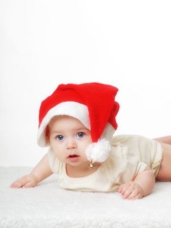 little baby with Christmas capの写真素材