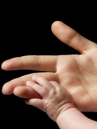 adult hand holding little handの写真素材