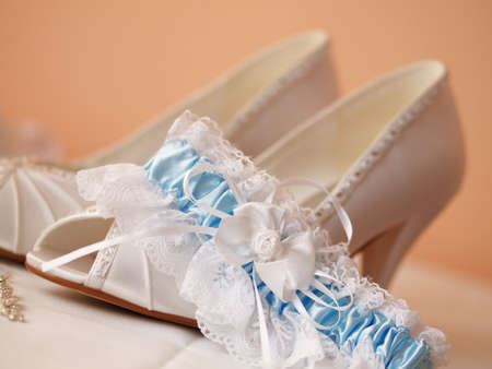 still life with wedding bouquet and wedding ringsの写真素材