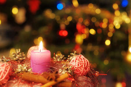 Christmas still life with candleの写真素材