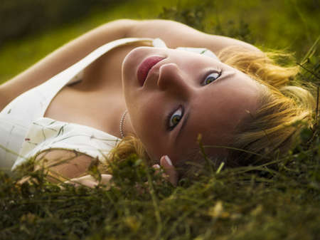 Outdoor young blonde nice girlの写真素材