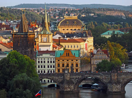 view of Prague and river Vltava from Hanavsky Pavilon, Prague, Czech Republicの写真素材
