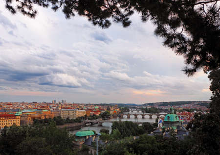 view of Prague and river Vltava from Hanavsky Pavilon, Prague, Czech Republicの写真素材