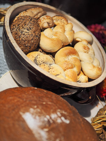 Still life with handmade pastries at farmer market
