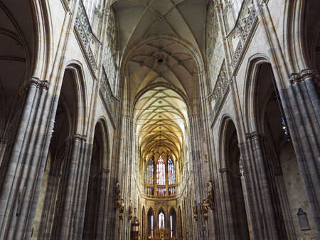 interior of St.Vitus Cathedral in Prague Castle, Prague, Czech Republicのeditorial素材
