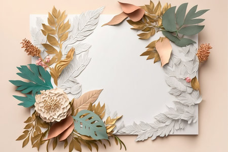 botanical element decoration with sheet of paper blankの素材