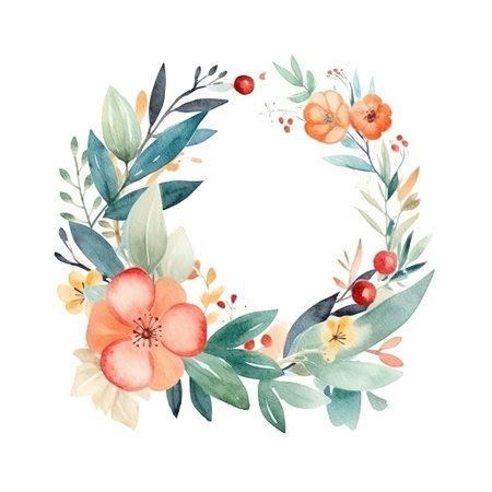 Watercolor logo with flowers and leaves minimal arrangementの素材