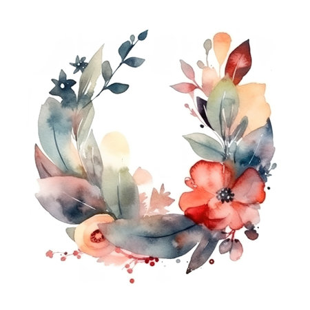 Watercolor logo with flowers and leaves minimal arrangementの素材