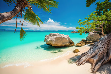 photo beautiful tropical beach and sea with coconutの素材