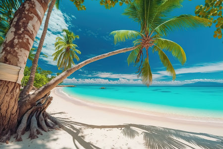 photo beautiful tropical beach and sea with coconutの素材