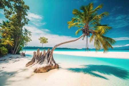 photo beautiful tropical beach and sea with coconutの素材