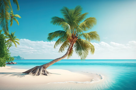 photo beautiful tropical beach and sea with coconutの素材