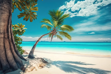 photo beautiful tropical beach and sea with coconutの素材