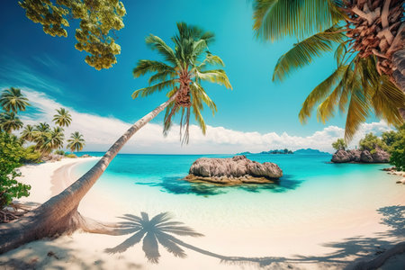 photo beautiful tropical beach and sea with coconutの素材