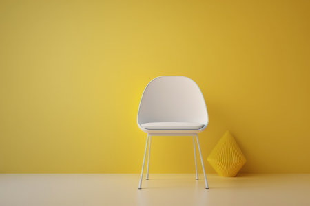 a yellow room empty with chairs and a potted plantの素材