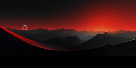 a landscape format wallpaper for my computer. it should have abstract shapes with dark grey colors and red highlights --ar 2:1 --style raw --v 5.2 Job ID: ebf14e6c-eb34-4724-94a4-cacdda4f9c5eの素材