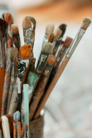 Artistic tools, old brushes for close-up drawing