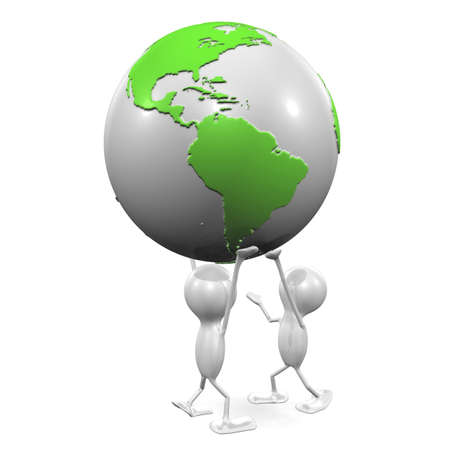 Two men holding the Earthの写真素材