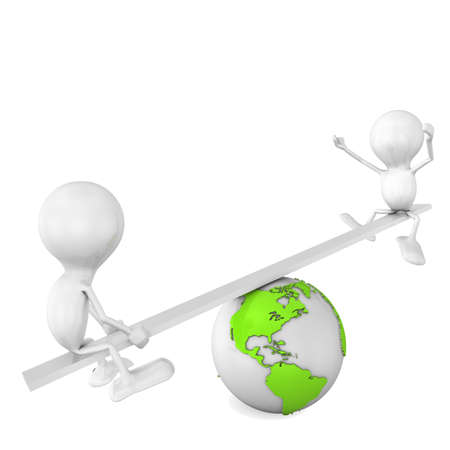 Two man balancing on the Earthの写真素材