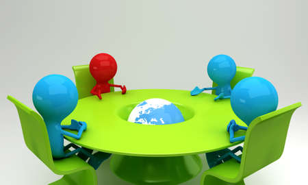 A leader and a team discussing business issues in a meetingの写真素材