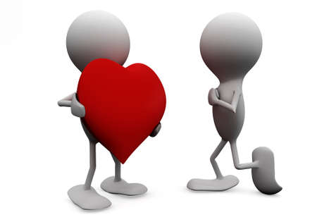 Man giving his heart to a woman. 3D love concepts.の写真素材