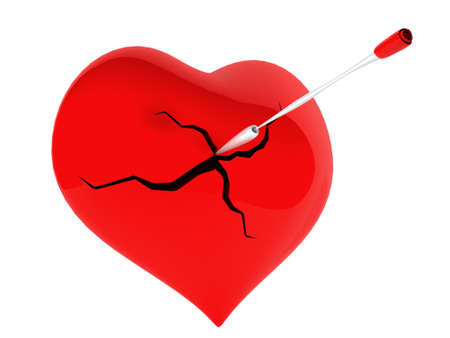 A red heart broken with an arrowの写真素材