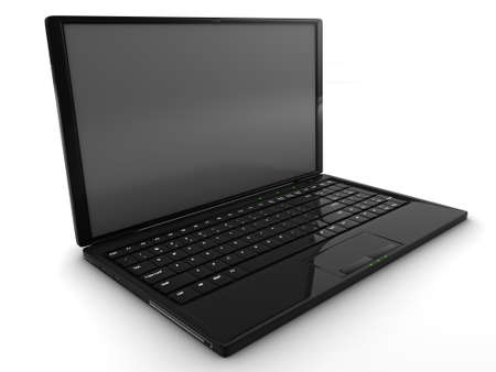 A 3D render of a black laptop isolated on whiteの写真素材