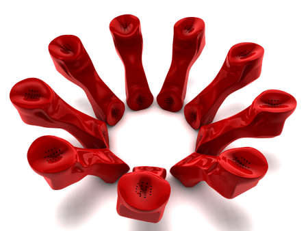Red telephones in a circle looking up. 3D renderの写真素材