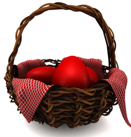 Easter eggs in a basket isolated on white. 3D renderの写真素材