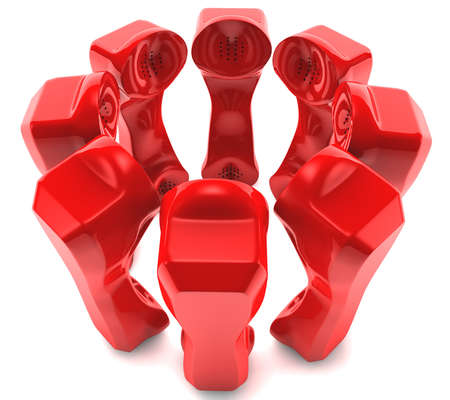 Red Telephones together talking in a teamの写真素材