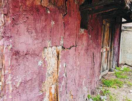 old grungy wooden house wall perspective artistic village backgroundの写真素材