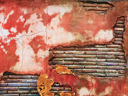 Old grungy brick wall art creative vintage redの写真素材