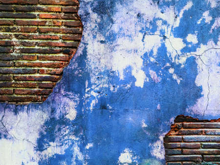 old grungy brick wall art creative vintage ancient blueの写真素材