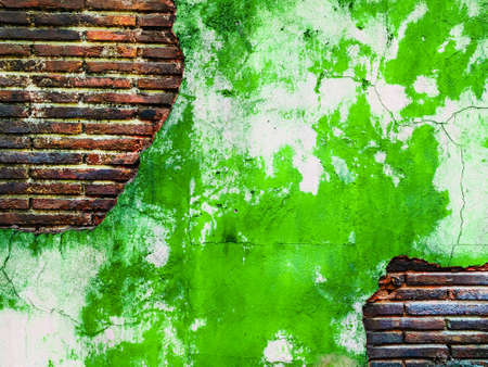 old grungy brick wall art creative vintage ancient greenの写真素材