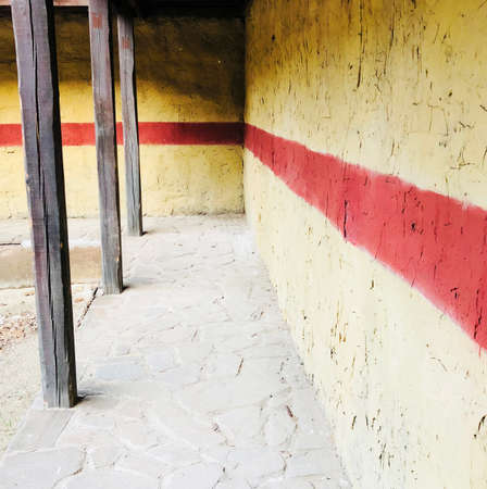 old village countryside building wall colorfull vintage outdoorの写真素材