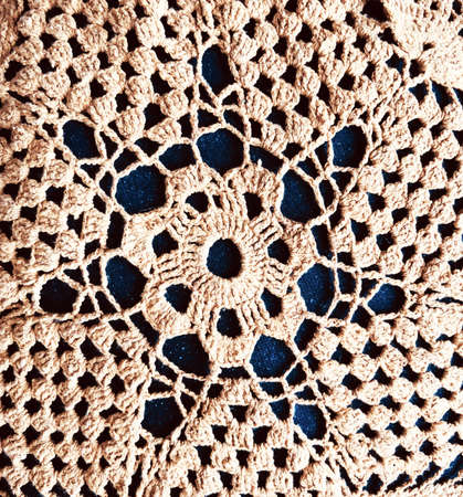 old fashopned hand made pillow cover blue star shaped embroidery texture backgroundの写真素材