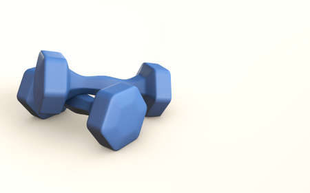 Blue Dumpel training fitness 3d rendered concept isolated on whiteの写真素材