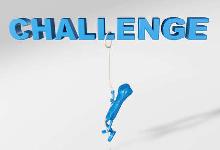 3d rendering of a telephone character aiming to overcome a challenge climbing on a rope