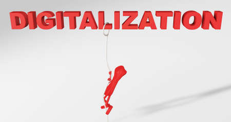 3d rendering of a telephone character striving to digitalize the business isolated on white