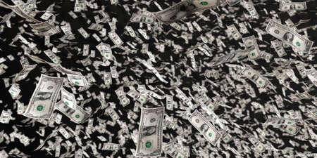 3d rendering of scattered us dollars on black background