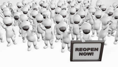 Fatty men with mask protesting against severe measures 3d renderingの写真素材