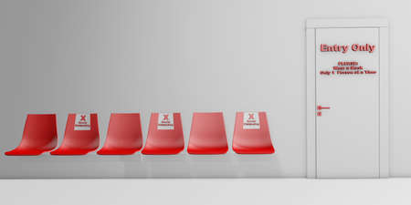 Social Distancing Concept for indoor public places  and waiting rooms 3d rendering