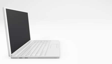 Laptop white color side view isolated on white. Being online concept. 3d renderingの写真素材