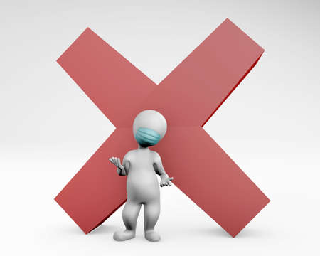 3d man with mask conforming with the situation 3d rendering isolated on whiteの写真素材