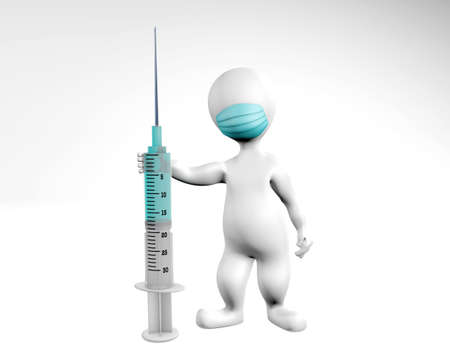syringes arround a medicine bottle 3d rendering isolated on whiteの写真素材