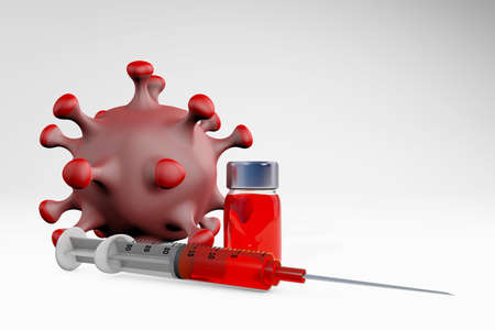 syringes arround a medicine bottle 3d rendering isolated on whiteの写真素材